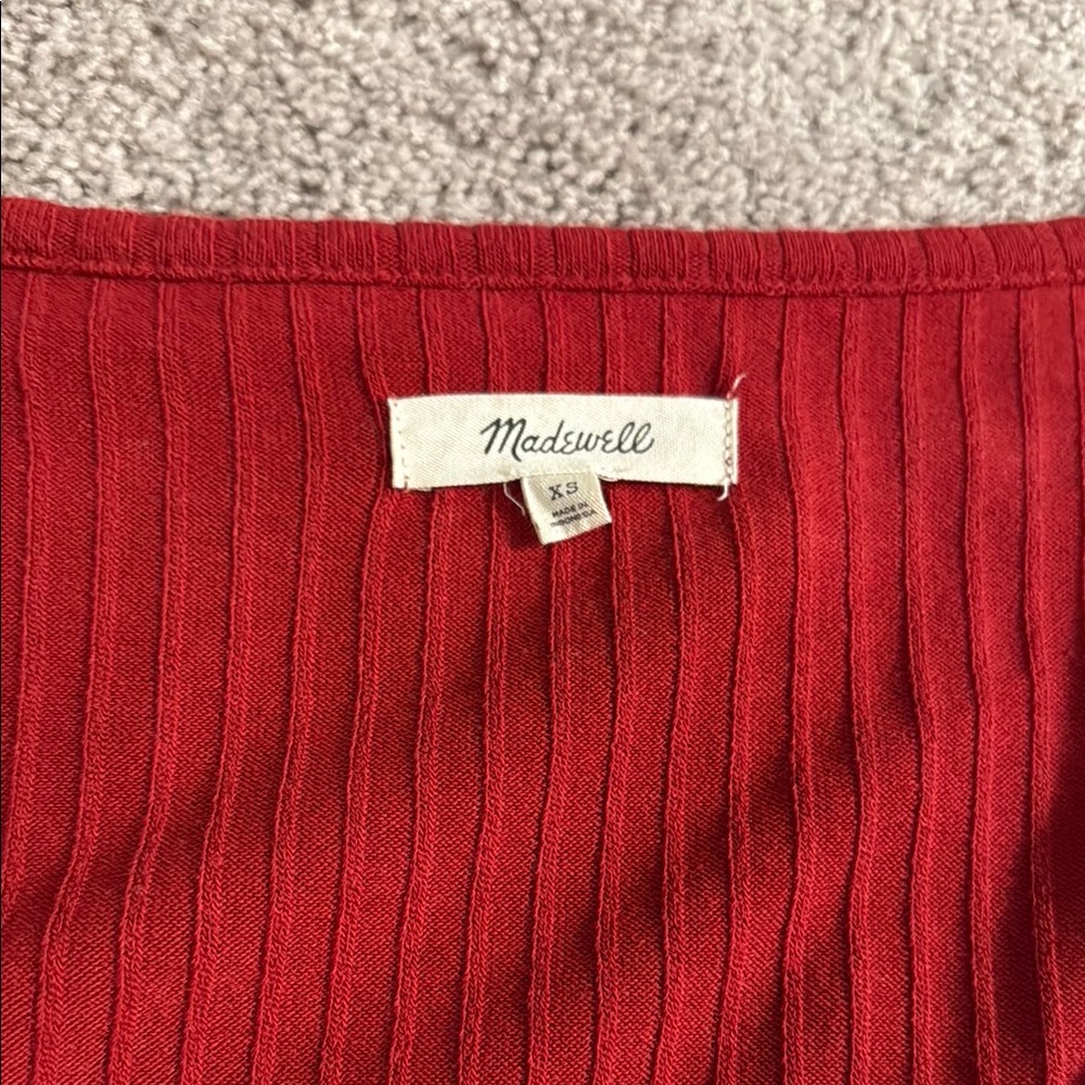 Madewell Red Ribbed Fitted Blouse - Picture 2 of 4